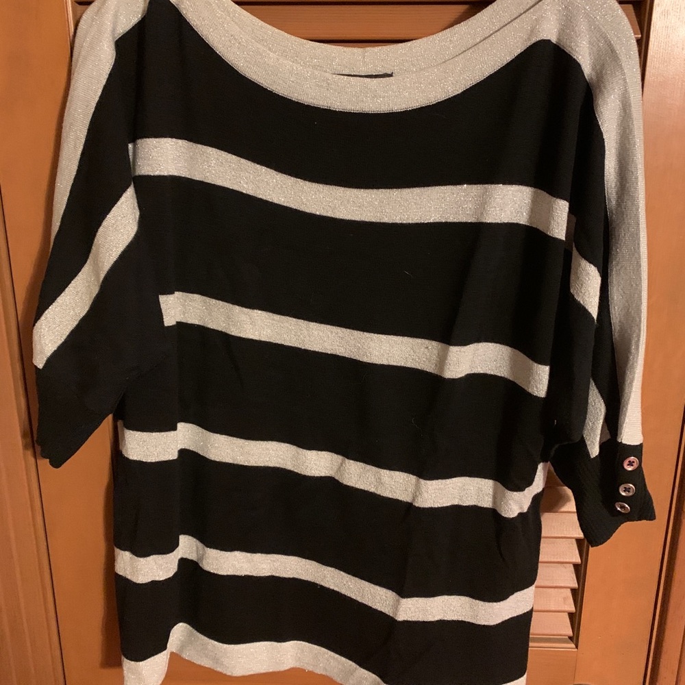Silver metallic and black stripe top